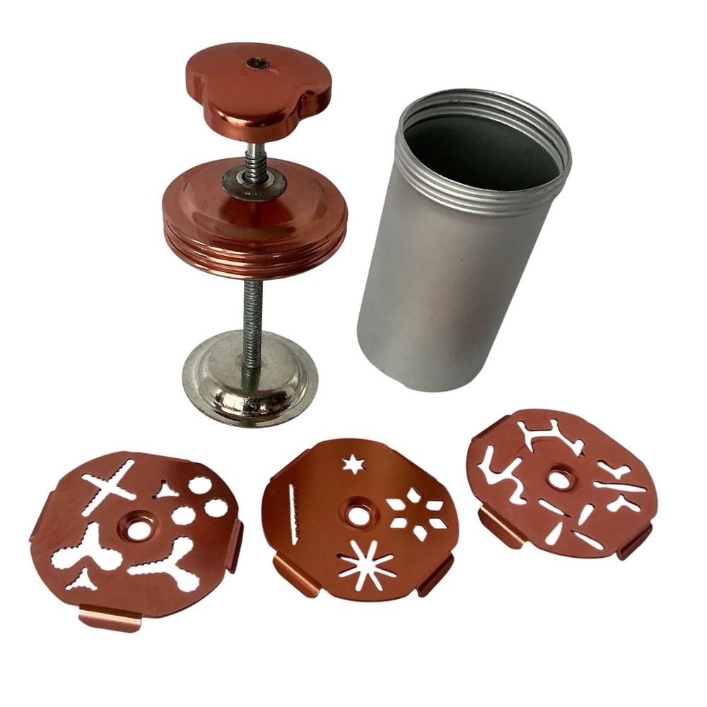 Vintage Cookie Press Decorator Copper Tone 3 Discs Mid-Century‎ Style